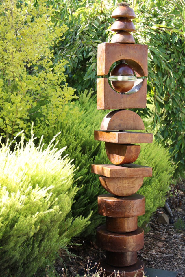 Outdoor Sculpture Totem in Cola Finish