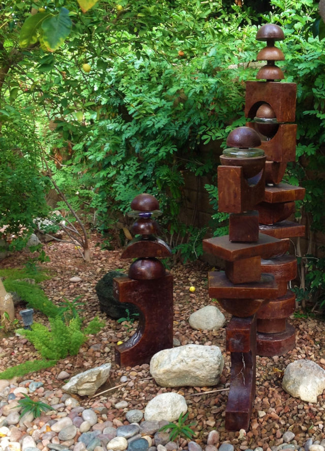 Outdoor Sculpture Totems in Cola Finish