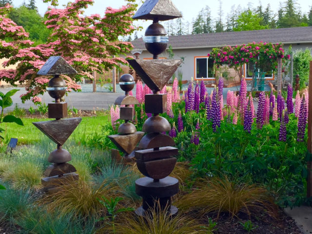 Outdoor Sculpture Totems in Mocha Finish